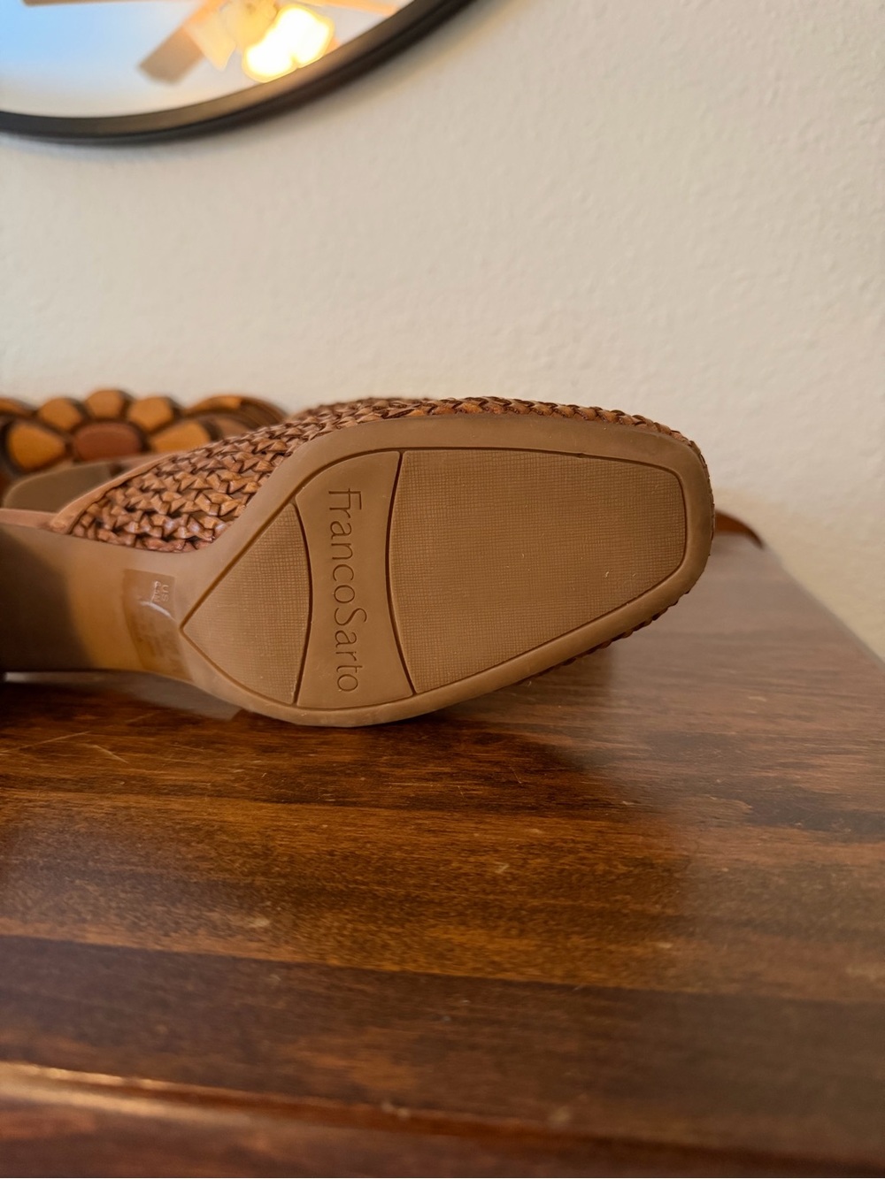 Franco Sarto Woven Leather Mules in Cognac Brown - Picture 8 of 10